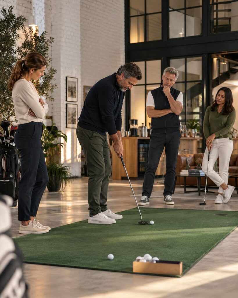 An indoor golf session at G.Spot Golf Marrakech