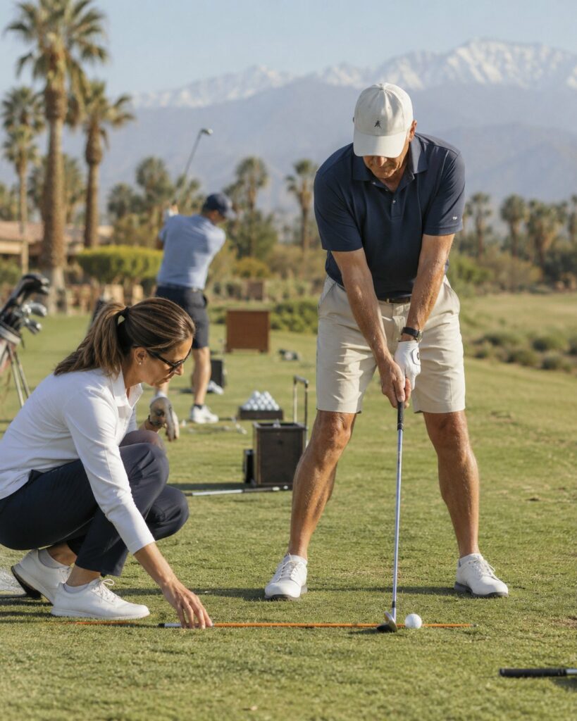 Des golfeurs jouent à Marrakech, face aux montagnes de l'Atlas